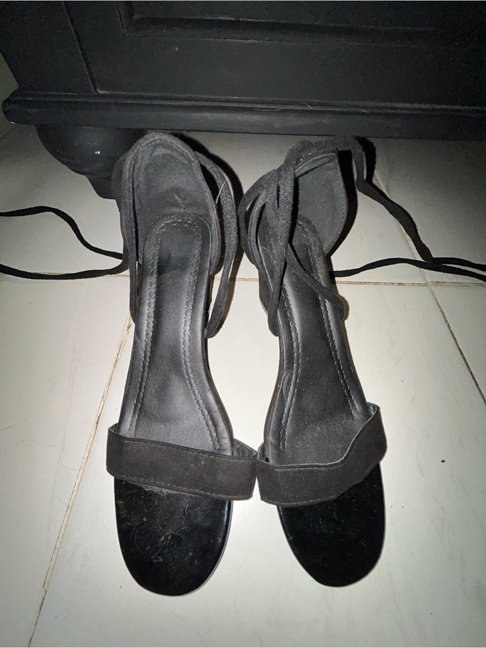 Black Women's Ankle-Tie Open-Toe Heels